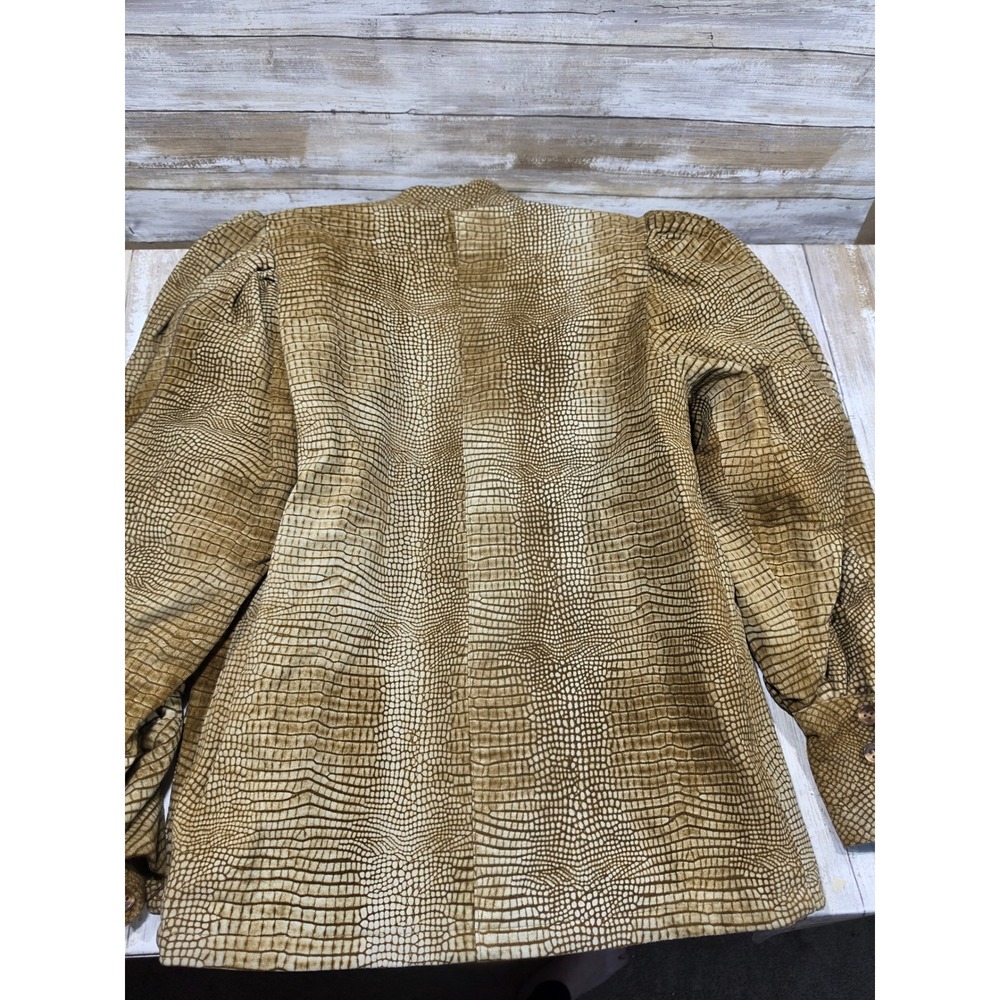 Castioni Italy Womens Crocodile Embossed Lambskin Leather Jacket Puff Sleeve 40 - Picture 8 of 11
